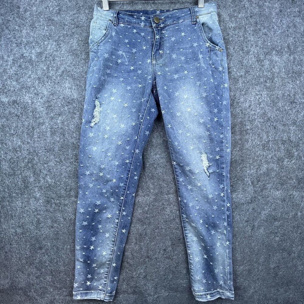 Dondup Jeans Womens 26 Stars Tapered Distressed Thrashed Italian Retro Boho‎